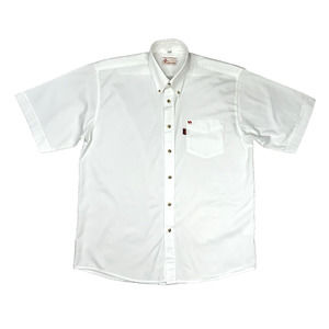 Baiona Collection Men's Button Up White Short Sleeve Shirt 16 1/2 Collar Size L.